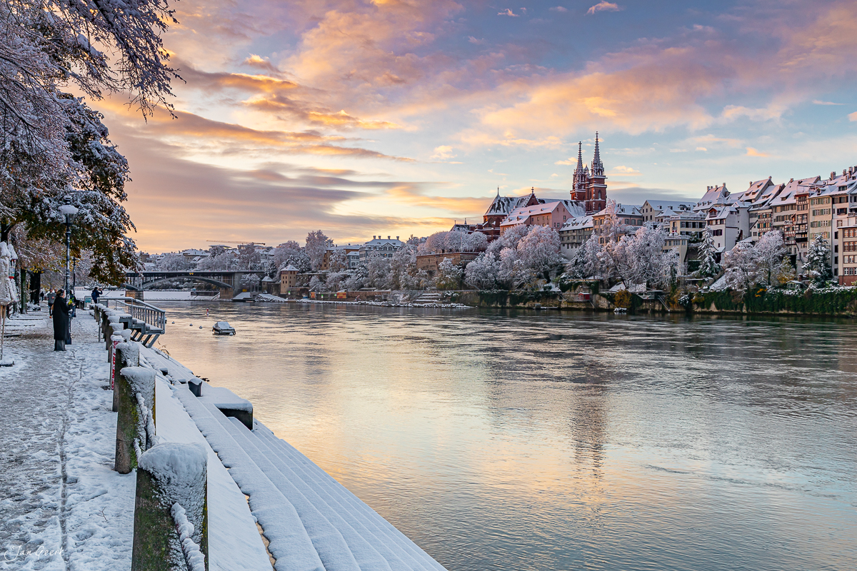 Basel Rhein Schnee Sonnenaufgang Winter Schweiz Jan Geerk Fotograf Basel