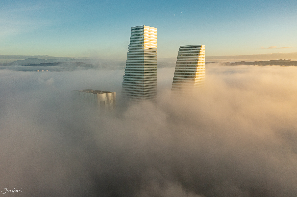 Rochetürme Basel Nebel Sonnenaufgang Morgennebel Schweiz Jan Geerk Fotograf Basel