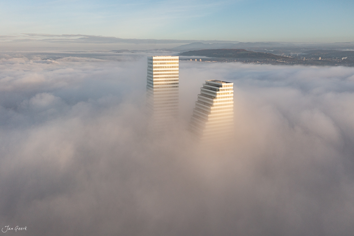 Roche Türme Nebel Sonnenaufgang Basel-Stadt Schweiz – Jan Geerk Fotograf Basel