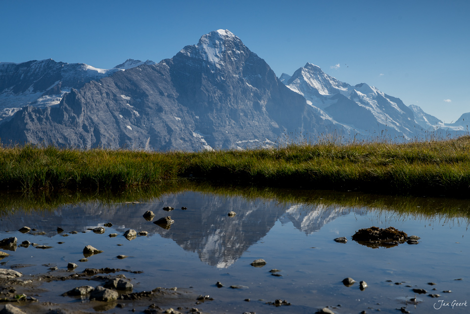 Bachalpsee mit Spiegelung der Schneeberge im klaren Wasser, Sommer in den Berner Alpen Schweiz – Jan Geerk Fotograf Basel