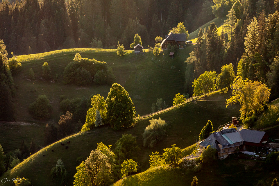 Luftaufnahme grüne Hügellandschaft Emmental Kantlicht Sommer Schweiz Jan Geerk Fotograf Basel