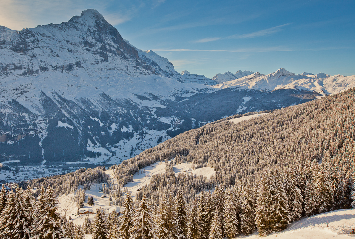 Grindelwald First Alpenpanorama Schneelandschaft Wintermorgen Berner Oberland Schweiz Jan Geerk Fotograf Basel