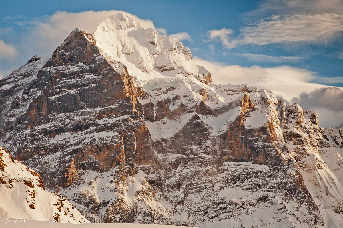 Schneebedeckte Bergkette Grindelwald First Winter Berner Oberland Schweiz Jan Geerk Fotograf Basel