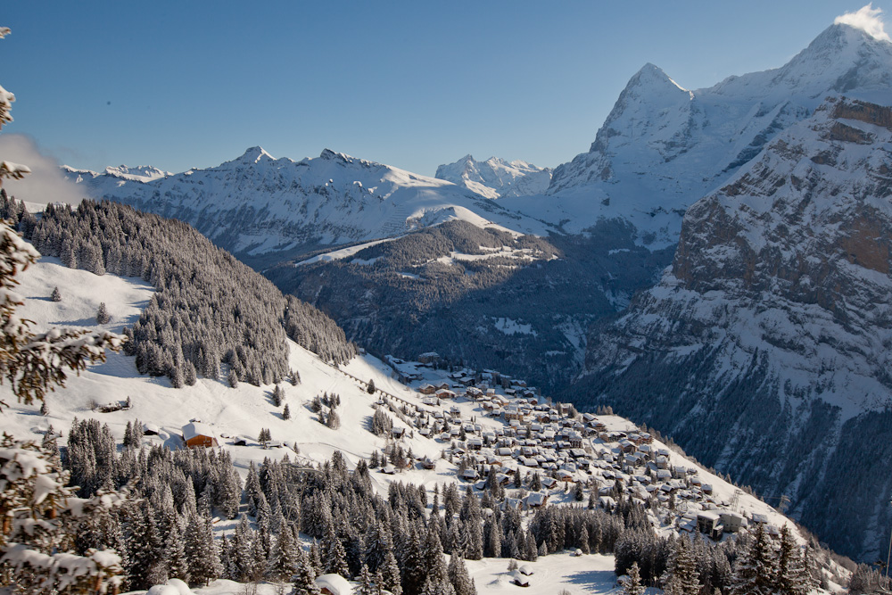 Mürren Winterlandschaft Schnee Berner Oberland Schweiz Jan Geerk Fotograf Basel