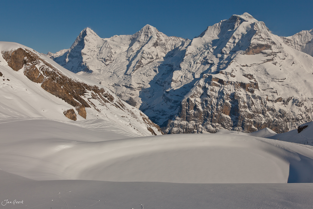 Schneebedeckte Alpengipfel Mürren Berner Oberland Winter Schweiz – Jan Geerk Fotograf Basel