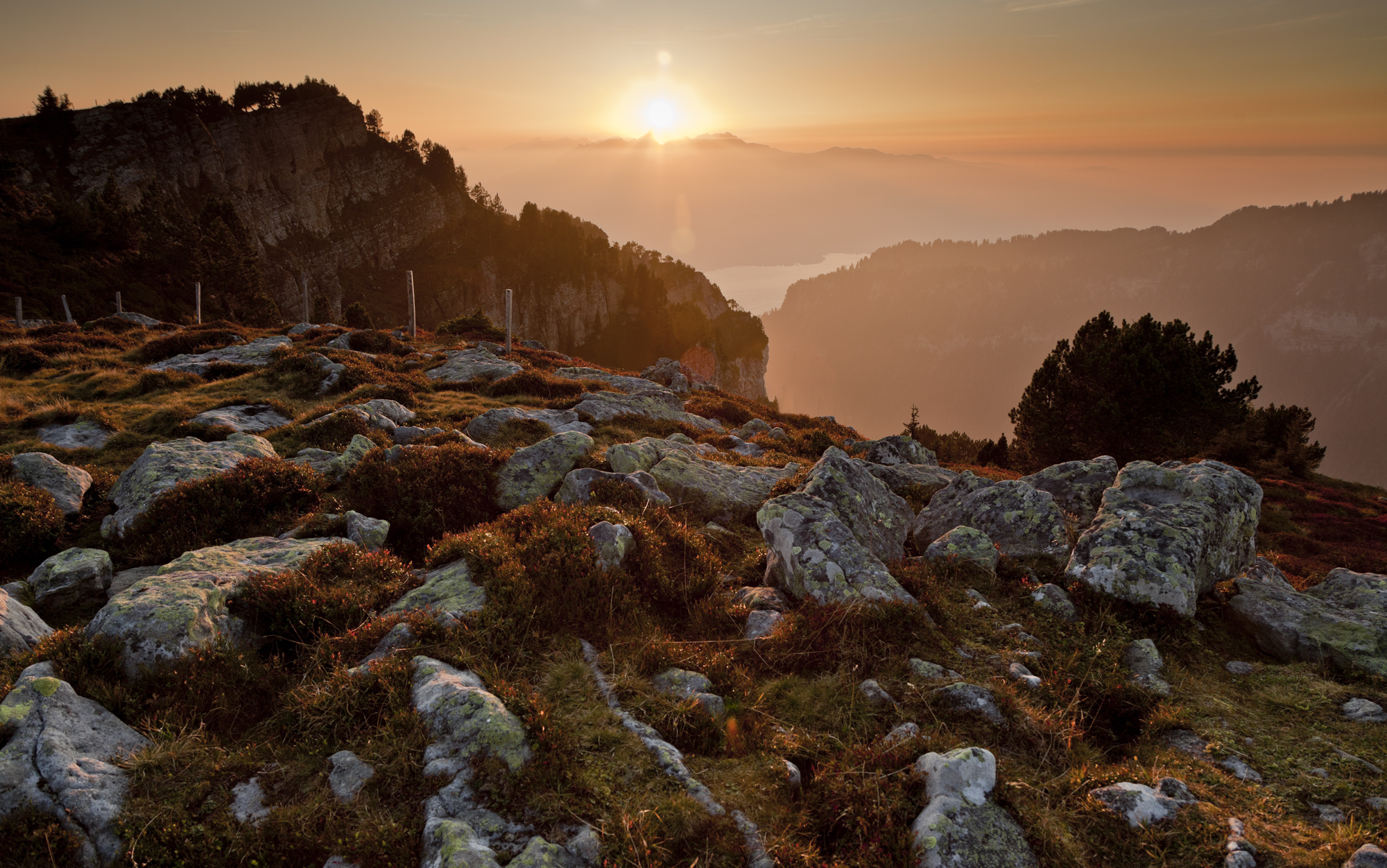 Felsenlandschaft mit Felsblöcken beim Niederhorn Berneroberland Morgenlicht Schweiz Jan Geerk Fotograf Basel