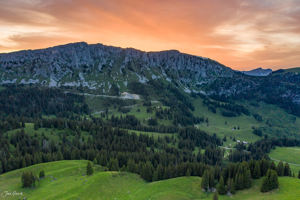 Alpenmulde mit Lärchen und Fichten beim Seebergsee, Bergsommer in der Schweiz – Jan Geerk Fotograf Basel