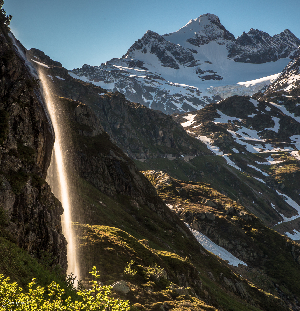 Steingletscher Wasserfall Sustenpass Alpenglow Berner Oberland Schweiz Jan Geerk