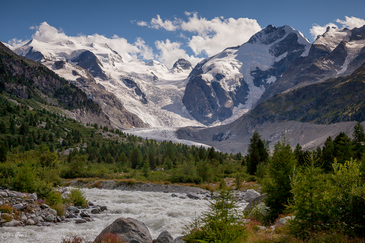 Morteratsch Piz Bernina Lärchenwald Engadin Graubünden Schweiz – Jan Geerk Fotograf Basel