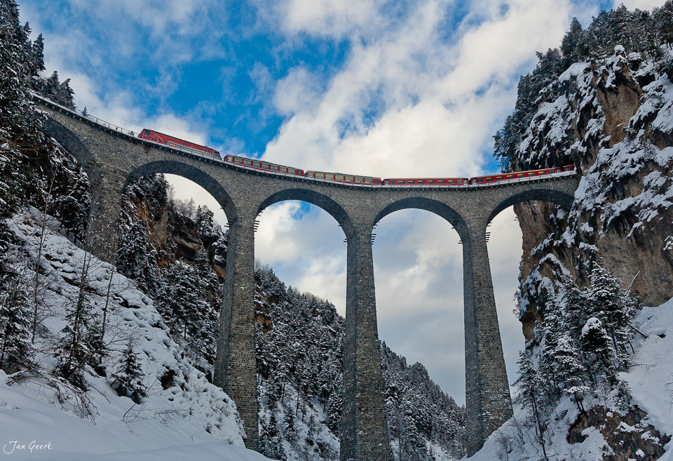 Landwasser Viadukt Filisur Winter Schnee Graubünden Schweiz Jan Geerk Fotograf Basel