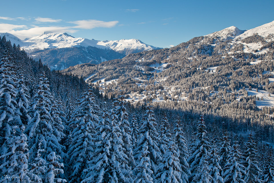 Lenzerheide Filisur verschneite Lärchenwälder Winterlandschaft Graubünden Schweiz Jan Geerk Fotograf Basel