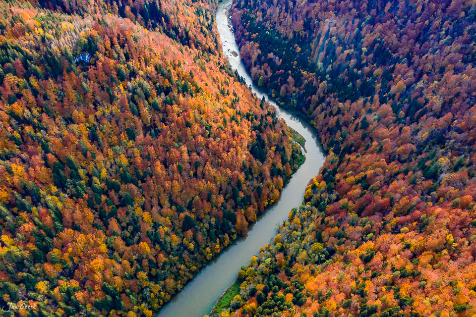 Flussschleife durch Herbstwald an der Doubs in der Schweizer Jura – Jan Geerk Fotograf Basel