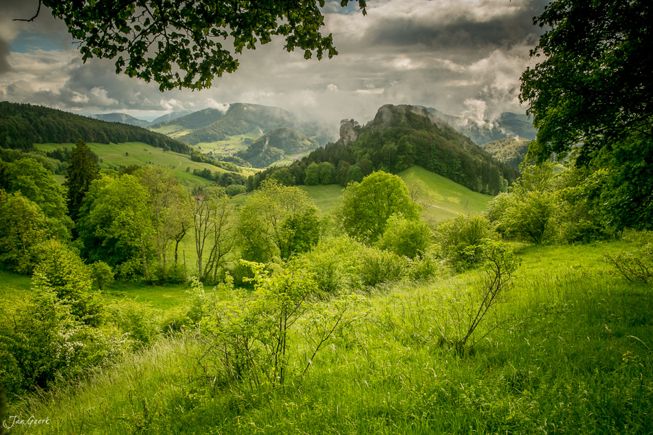 Grüne Berglandschaft Bölchen Frühling Baselbiet Schweiz Jan Geerk Fotograf Basel