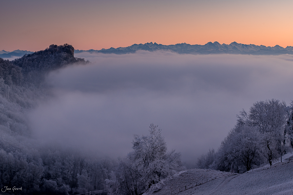 Winterlandschaft Wisenberg mit Nebelwelle und Reif Baselland Nordwestschweiz – Jan Geerk Fotograf Basel