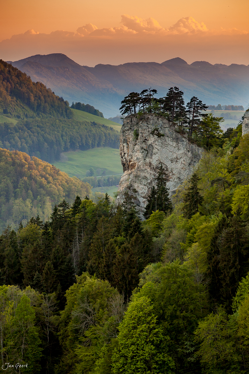 Felsformation Bölchen mit Bäumen Herbst Baselland Schweiz Jan Geerk Fotograf Basel