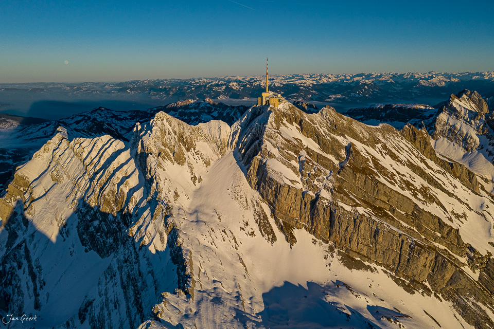 Säntis Appenzeller Alpen Schnee Sonnenuntergang Ostschweiz Schweiz Jan Geerk Fotograf Basel