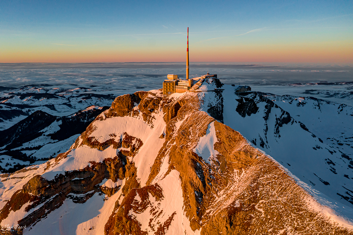 Säntis Gipfel Winterlandschaft Sonnenuntergang Appenzell Alpen Schweiz Jan Geerk Fotograf Basel