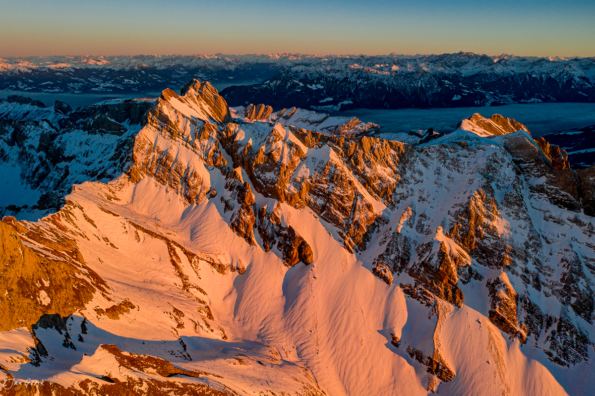 Säntis Alpstein Gipfel Schnee Sonnenuntergang Ostschweiz Appenzell Alpen Schweiz – Jan Geerk Fotograf Basel