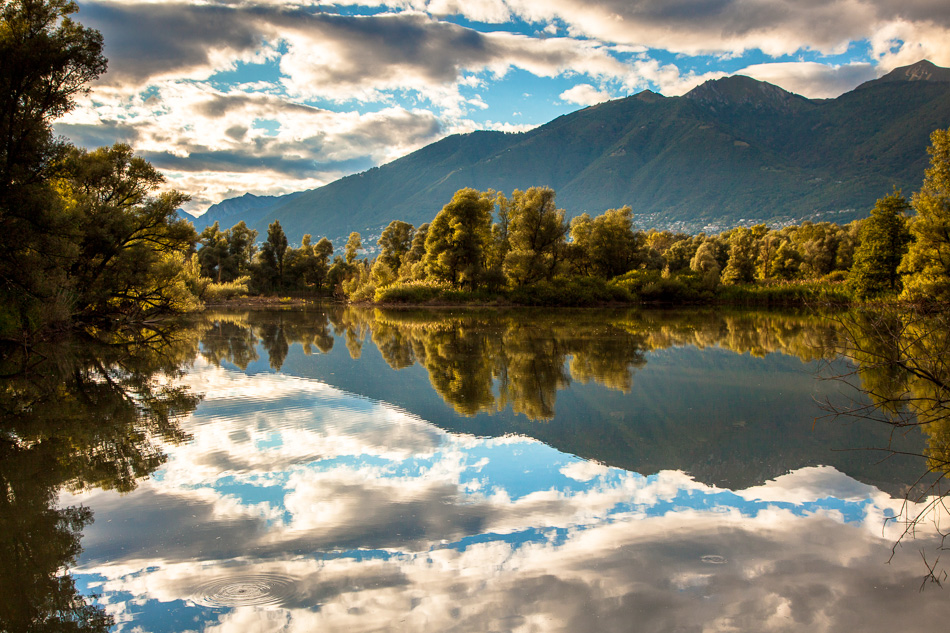 Flusslandschaft Bolle Magadino Spiegelung Sommermorgen Alpensüdseite Tessin Schweiz Jan Geerk