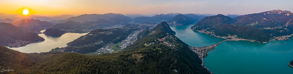 Luftaufnahme Tessin Alpenseen Sonnenaufgang Südschweiz Schweiz Jan Geerk Fotograf Basel