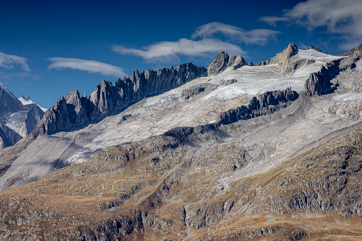 Aletschgletscher mit Gletschereis und Felstürmen im Herbst Wallis Schweiz – Jan Geerk Fotograf Basel