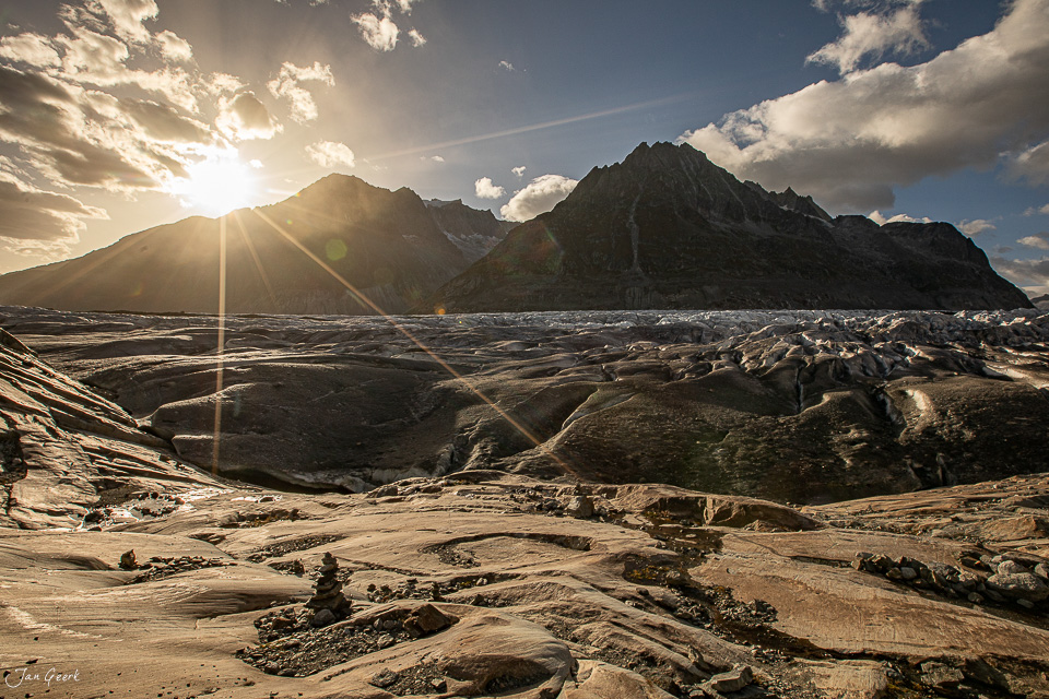 Aletschgletscher mit Märjelensee und Bergpanorama bei Herbstlicht, Wallis Schweiz – Jan Geerk Fotograf Basel
