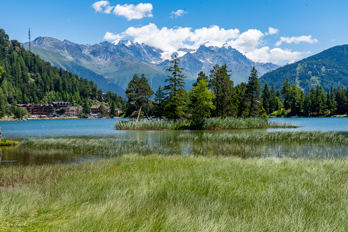Alpensee mit Bergpanorama und Uferlandschaft im Sommer, Champex Wallis Schweiz – Jan Geerk Fotograf Basel