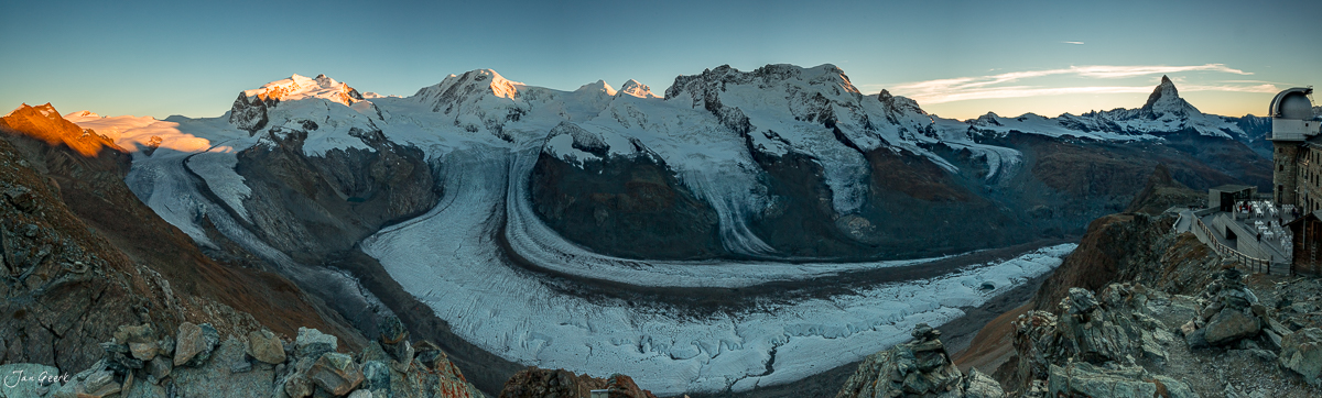 Gornergletscher mit Matterhorn bei Sonnenaufgang, Gornergrat Zermatt Wallis Schweiz – Jan Geerk Fotograf Basel