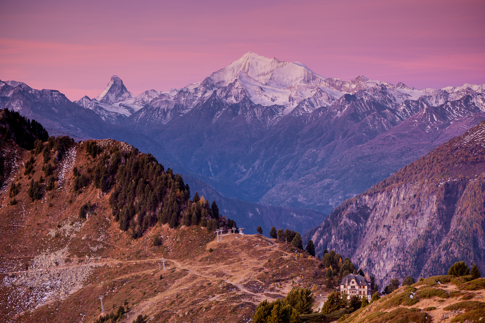 Riederalp Bettmeralp Alpenmassiv Sonnenaufgang Herbst Wallis Schweiz – Jan Geerk Fotograf Basel