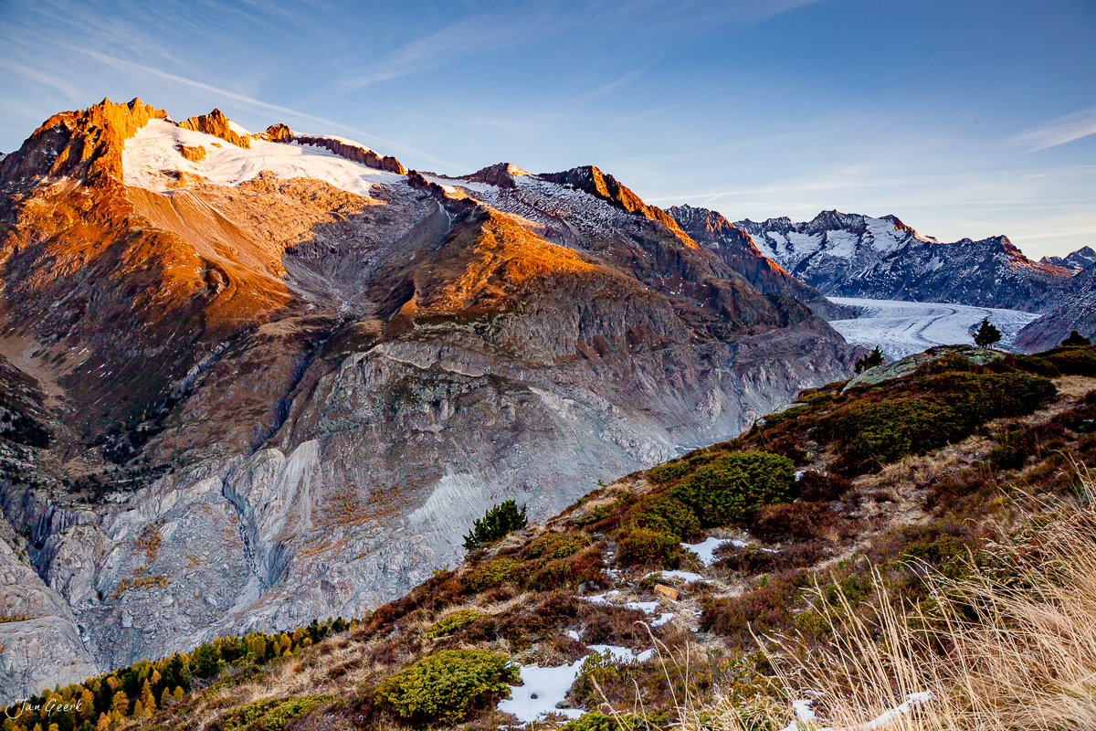 Aletschgletscher Alpenglühen Riederalp Bettmeralp Herbst Wallis Schweiz Jan Geerk