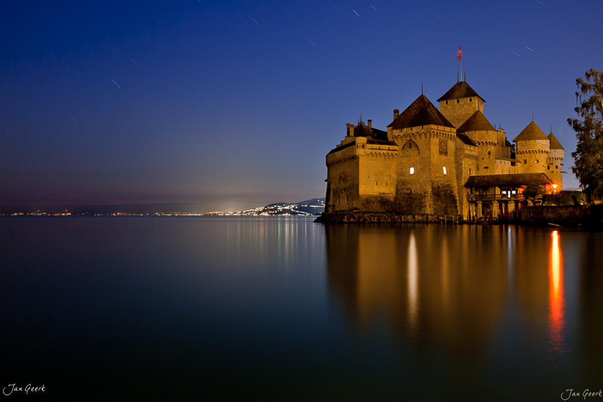 Schloss Chillon Montreux Blaue Stunde Nacht Genfersee Westschweiz Schweiz Jan Geerk Fotograf Basel