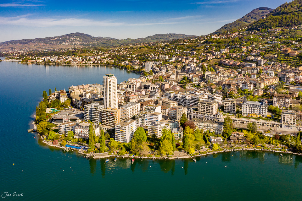 Luftaufnahme Montreux Genfersee Frühling Westschweiz Schweiz Jan Geerk Fotograf Basel