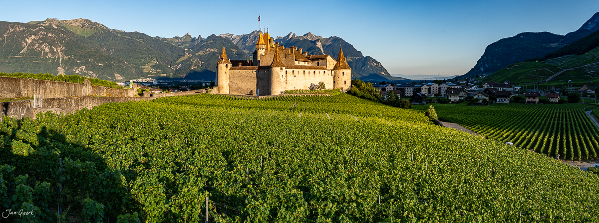 Schloss Aigle mit Weinreben Wallis Sommer Alpen Schweiz Jan Geerk Fotograf Basel