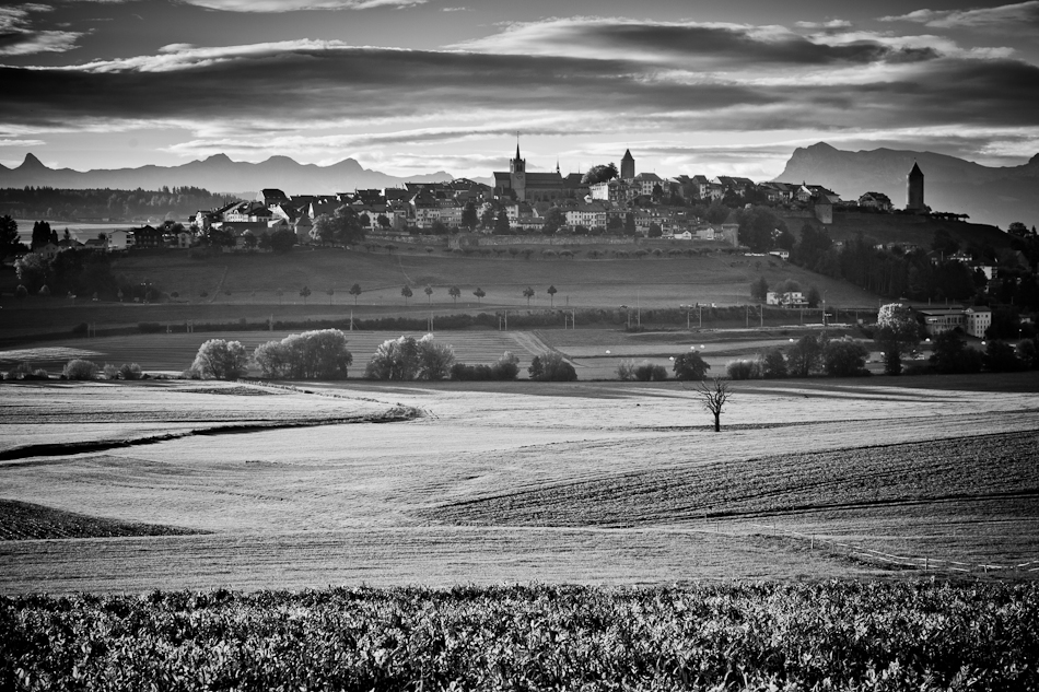 Freiburg Stadt Panorama Morgenlicht Greyerzerland / Pays de la Gruyère Westschweiz – Jan Geerk Fotograf Basel