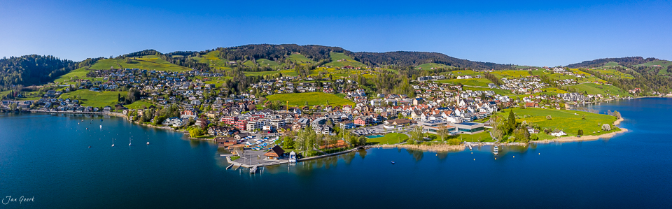 Luftaufnahme Oberägeri See Frühjahr Zentralschweiz Schweiz Jan Geerk Fotograf Basel