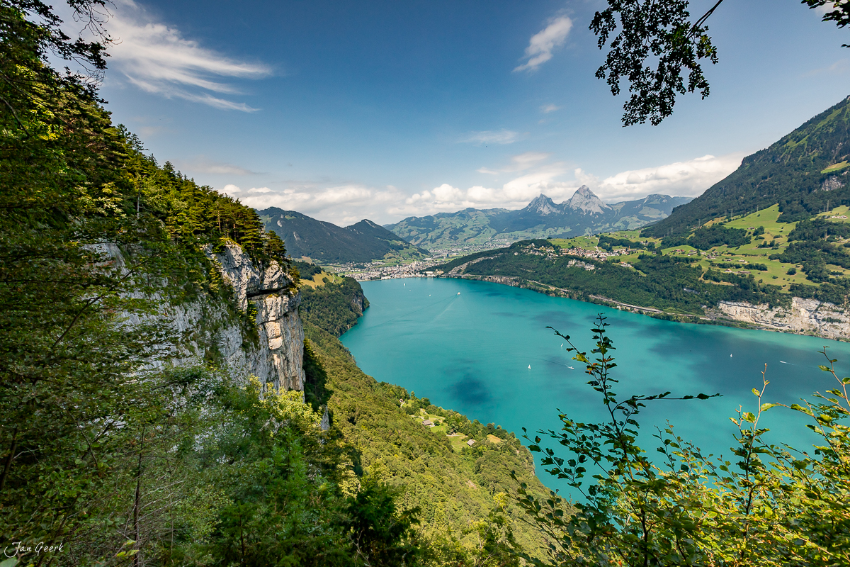 Türkisblaue Seelandschaft mit grünen Bergen, Sommer in Seelisberg Schweiz – Jan Geerk Fotograf Basel
