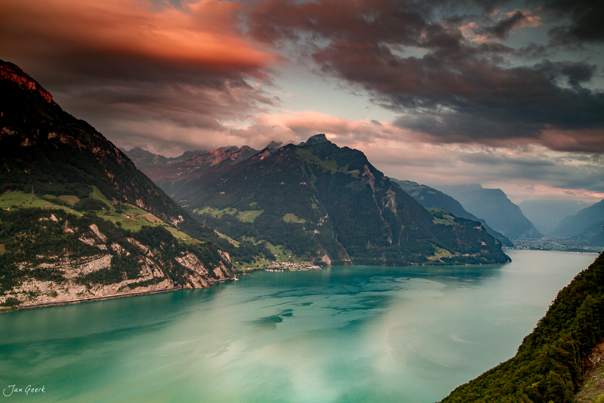 Bergsee mit türkisblauem Wasser Alpsteingebiet Appenzell Alpen Schweiz Sonnenuntergang Jan Geerk Fotograf Basel