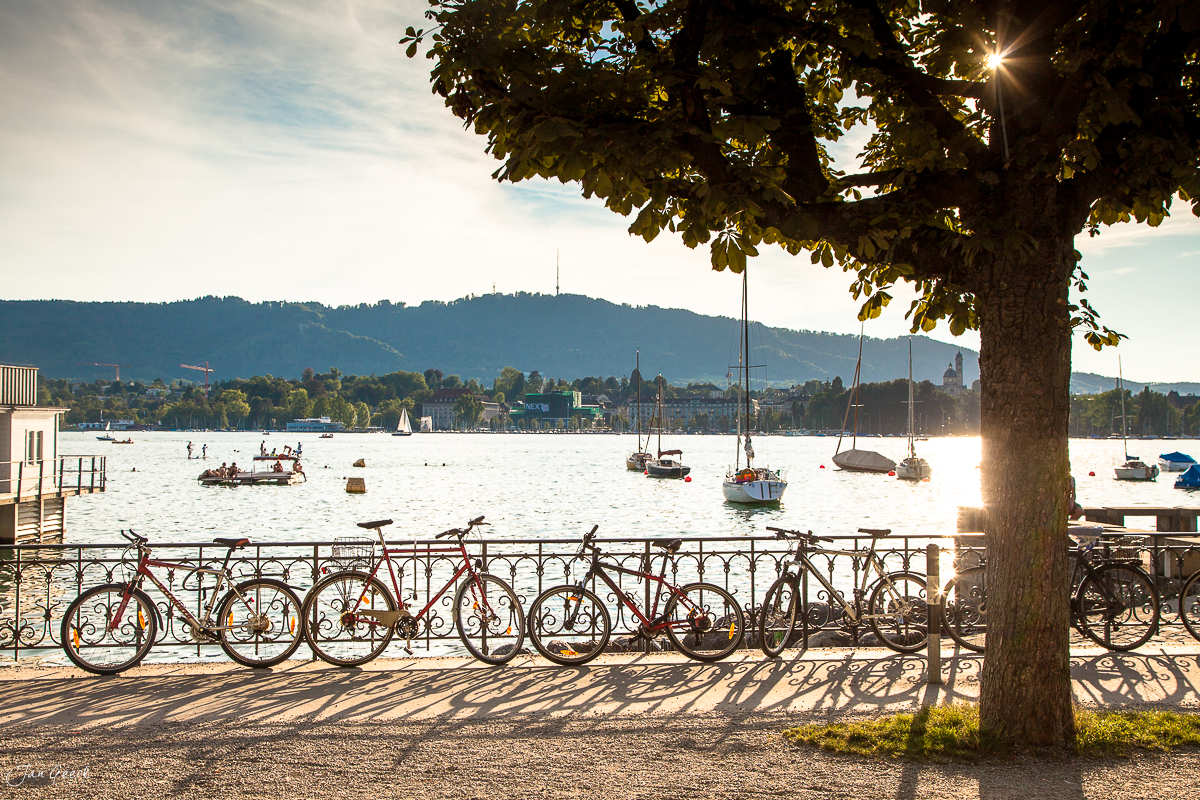 Fahrräder Seeufer Zürich Sommermorgen Altstadt Schweiz Jan Geerk Fotograf Basel